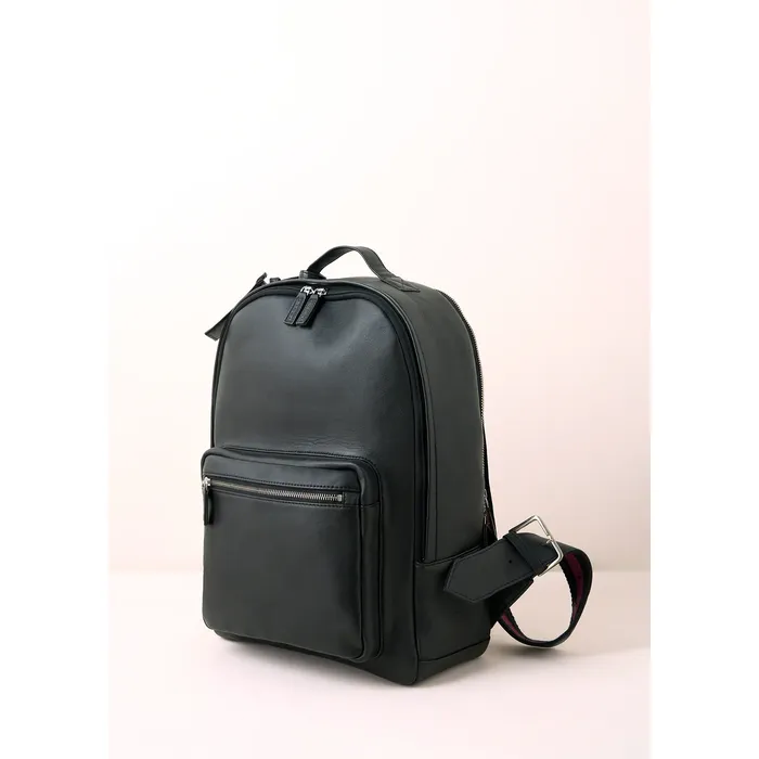 Black Leather Unisex Backpack-001