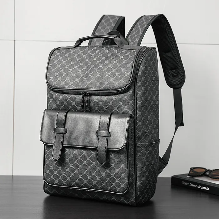Black Leather Unisex Backpack-007