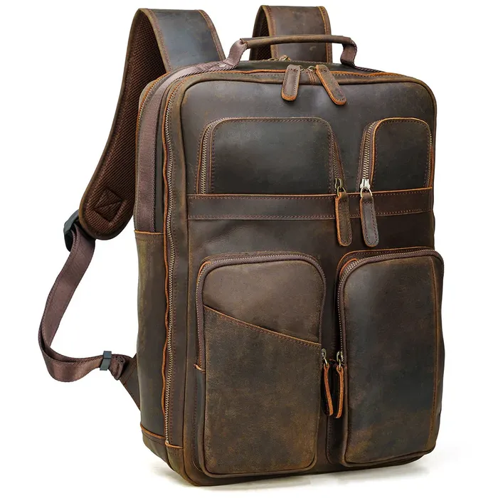 Black Leather Unisex Backpack-002