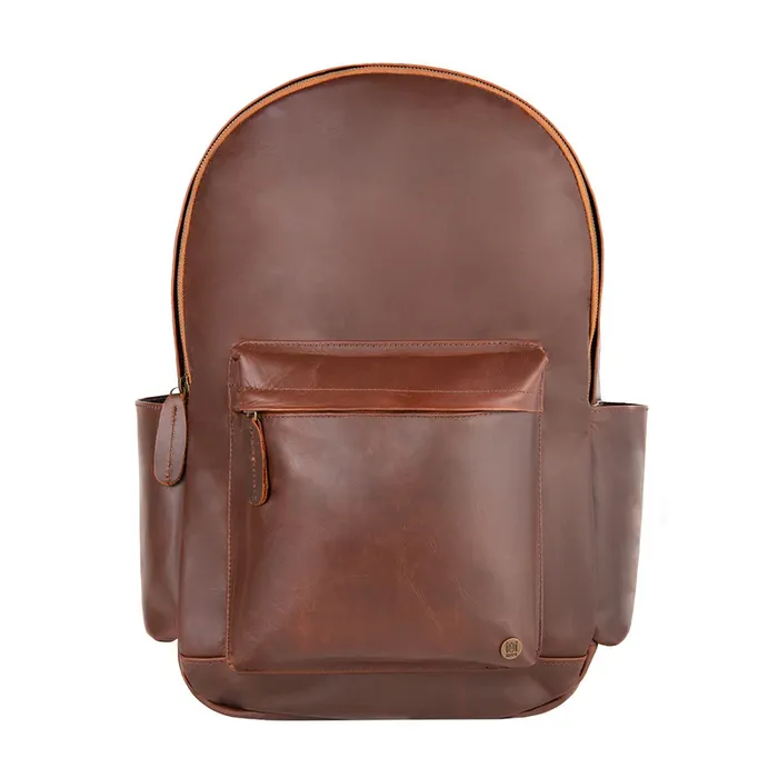 Black Leather Unisex Backpack-003