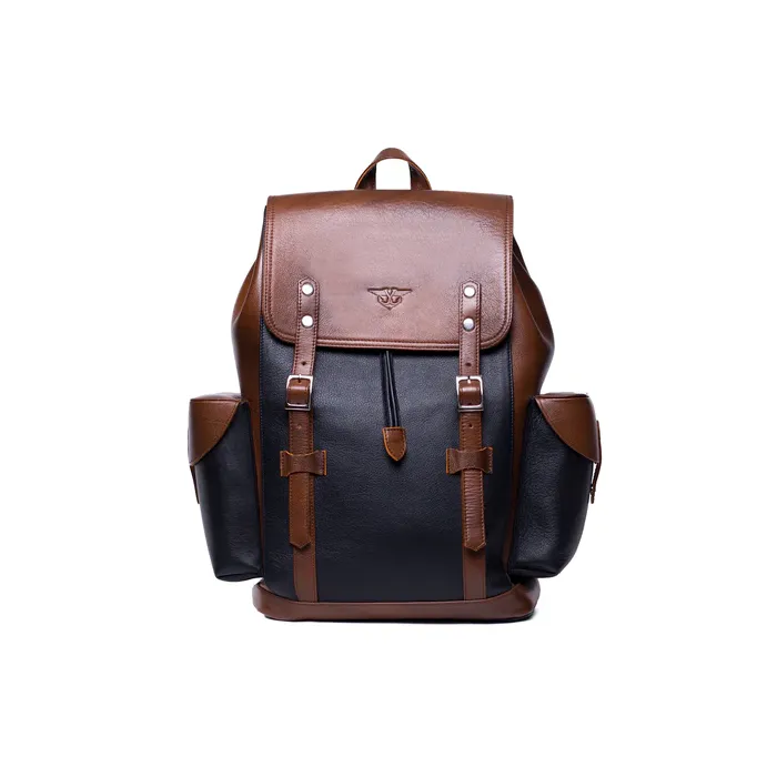 Black Leather Unisex Backpack-006