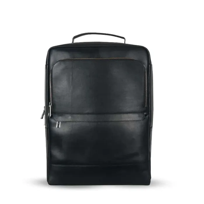 Black Leather Unisex Backpack-005